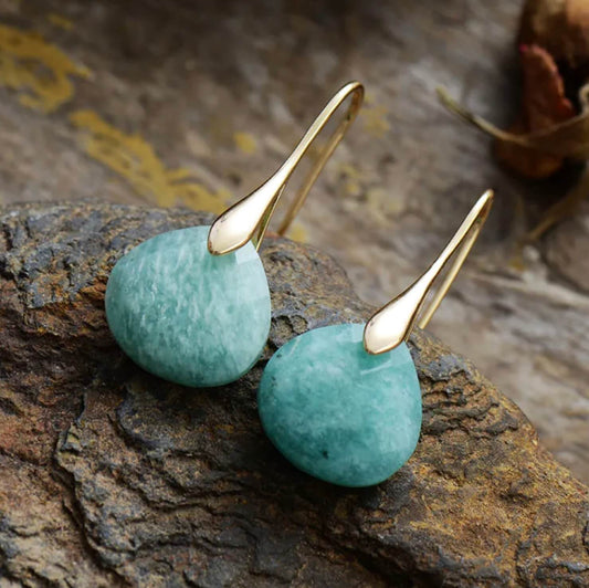 Pendientes de gota de oro con amazonita
