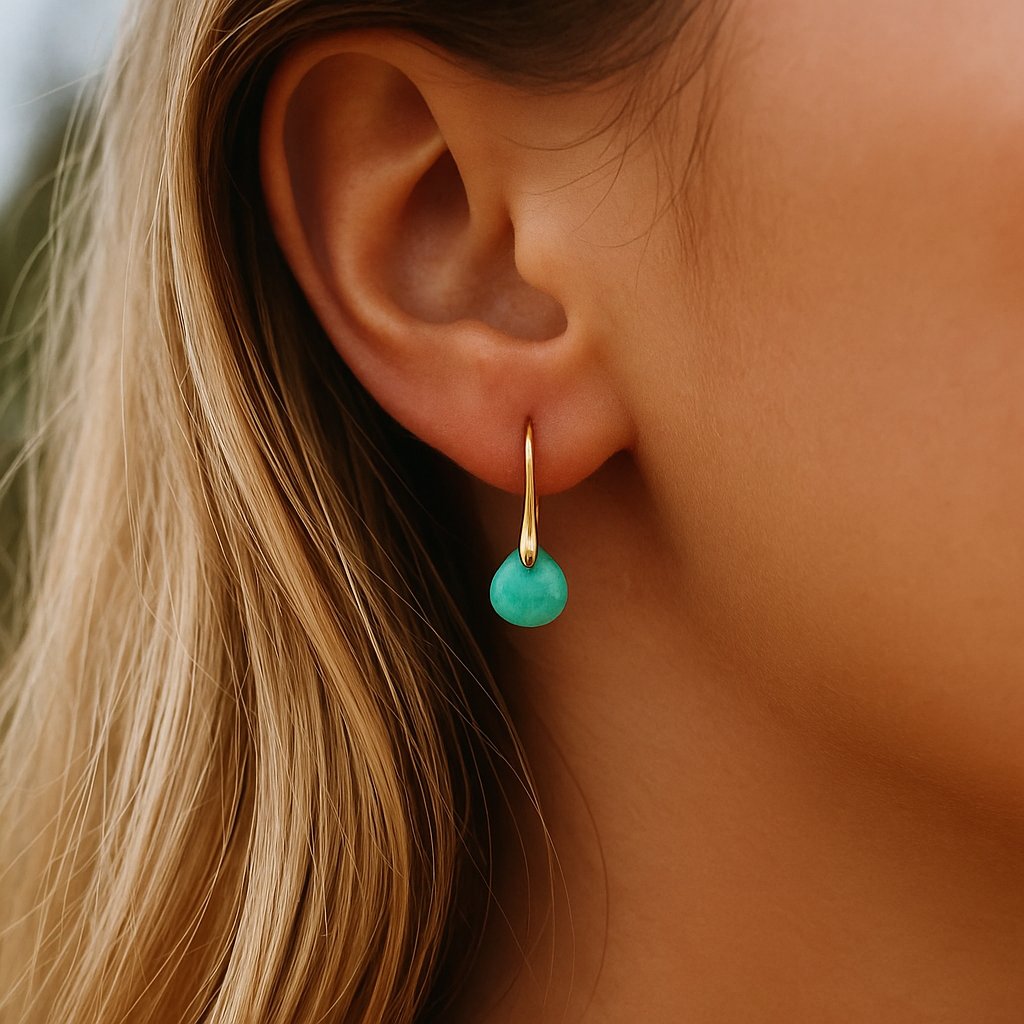 Pendientes de gota de oro con amazonita
