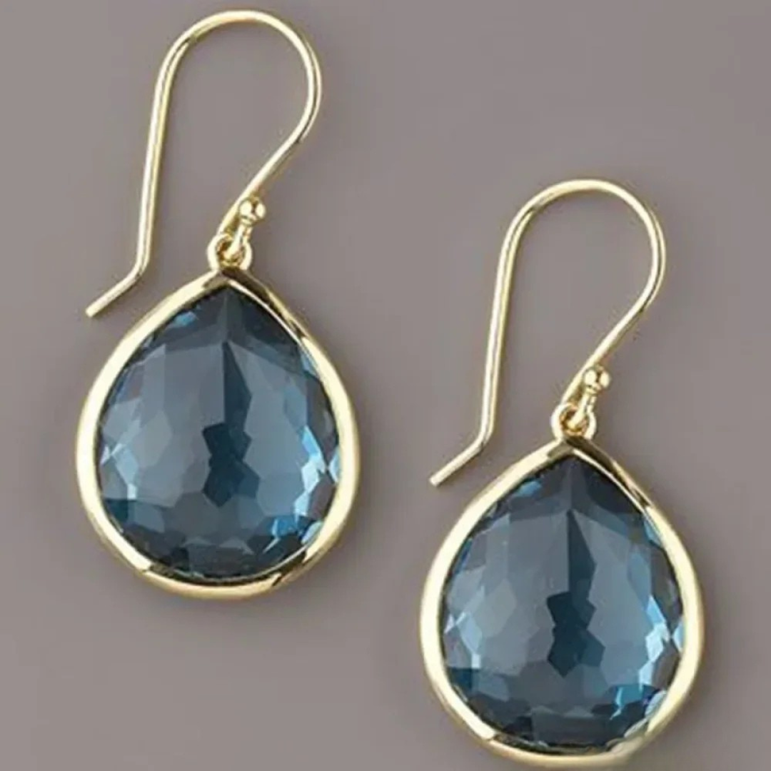 Pendientes gotas de cristal azul retro