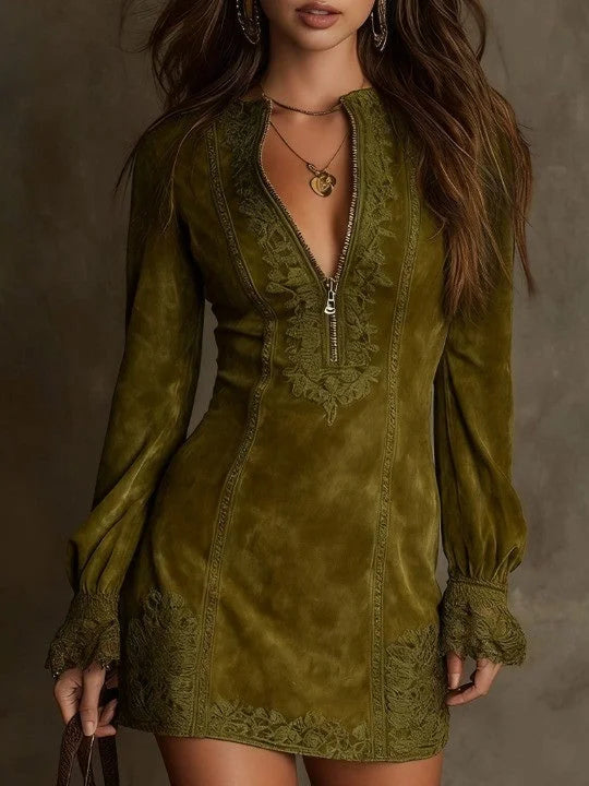 Julia | Vestido de ante con encaje