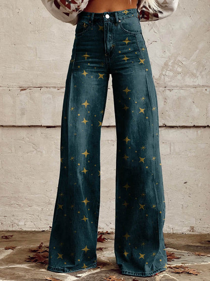 Pantalones Tiro Ancho Estrellas