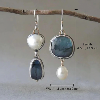 Pendientes vintage de piedra azul y perla