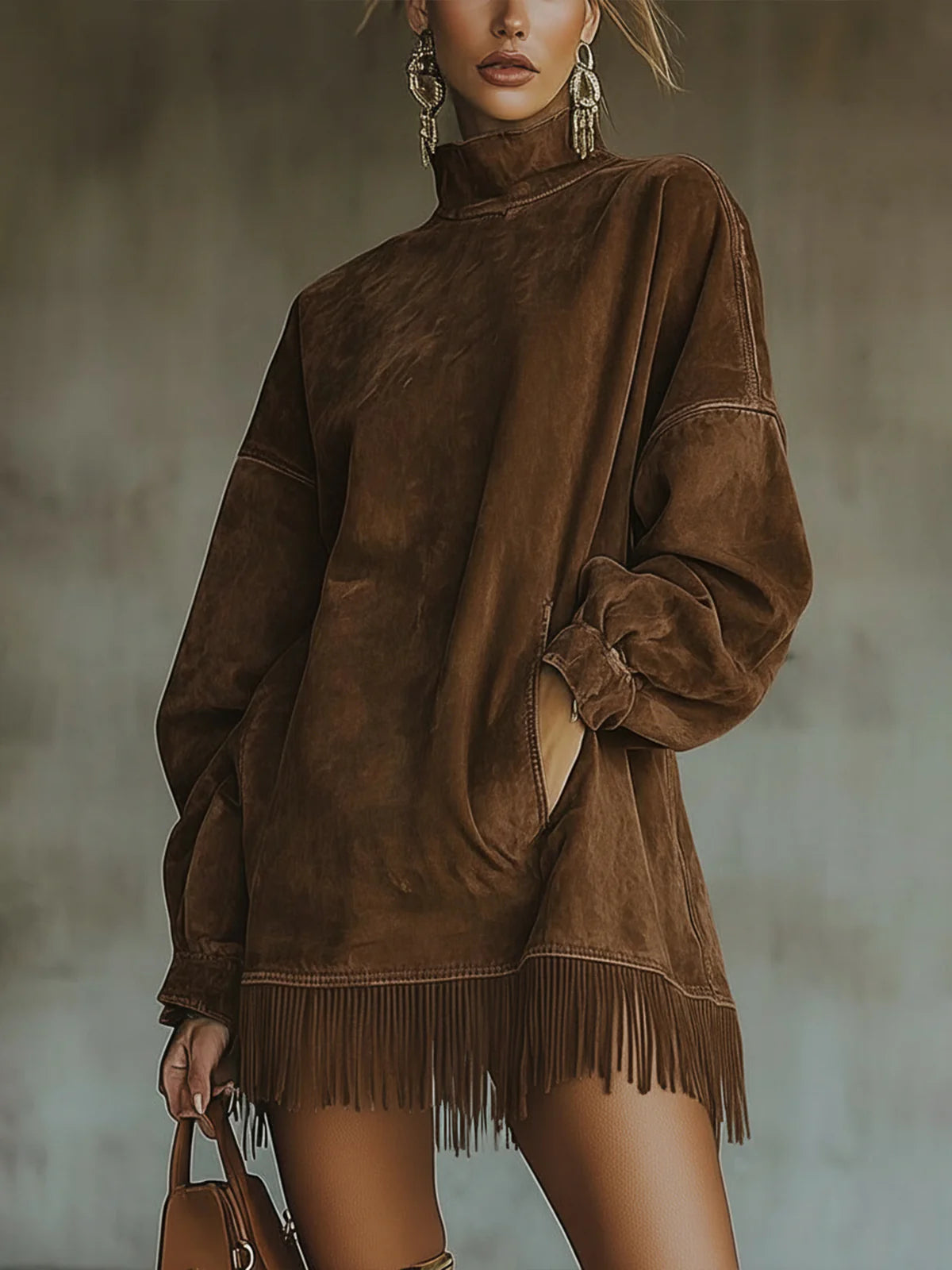 Sofía | Vestido túnica de ante con flecos