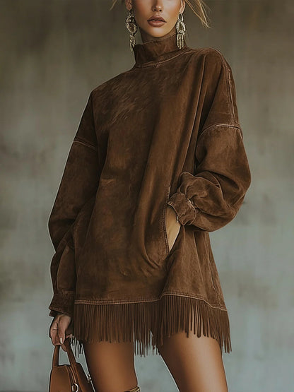 Sofía | Vestido túnica de ante con flecos