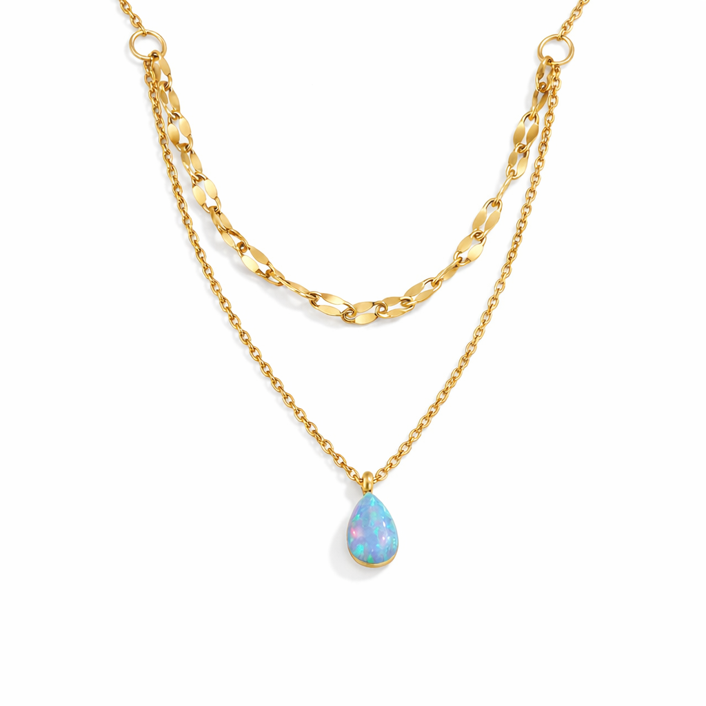 Collar en capas con una gota de ópalo azul