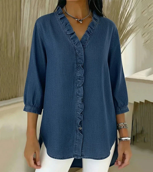 Lucía | Blusa Denim Fluida con Cuello en V