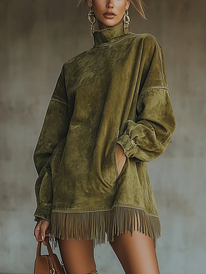 Sofía | Vestido túnica de ante con flecos
