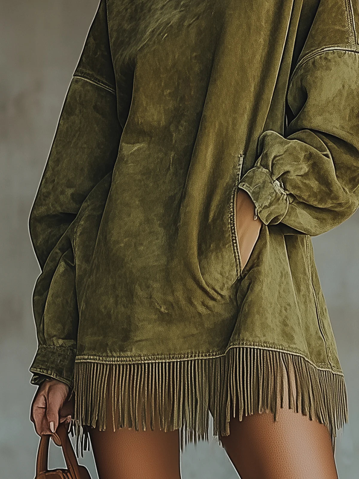 Sofía | Vestido túnica de ante con flecos
