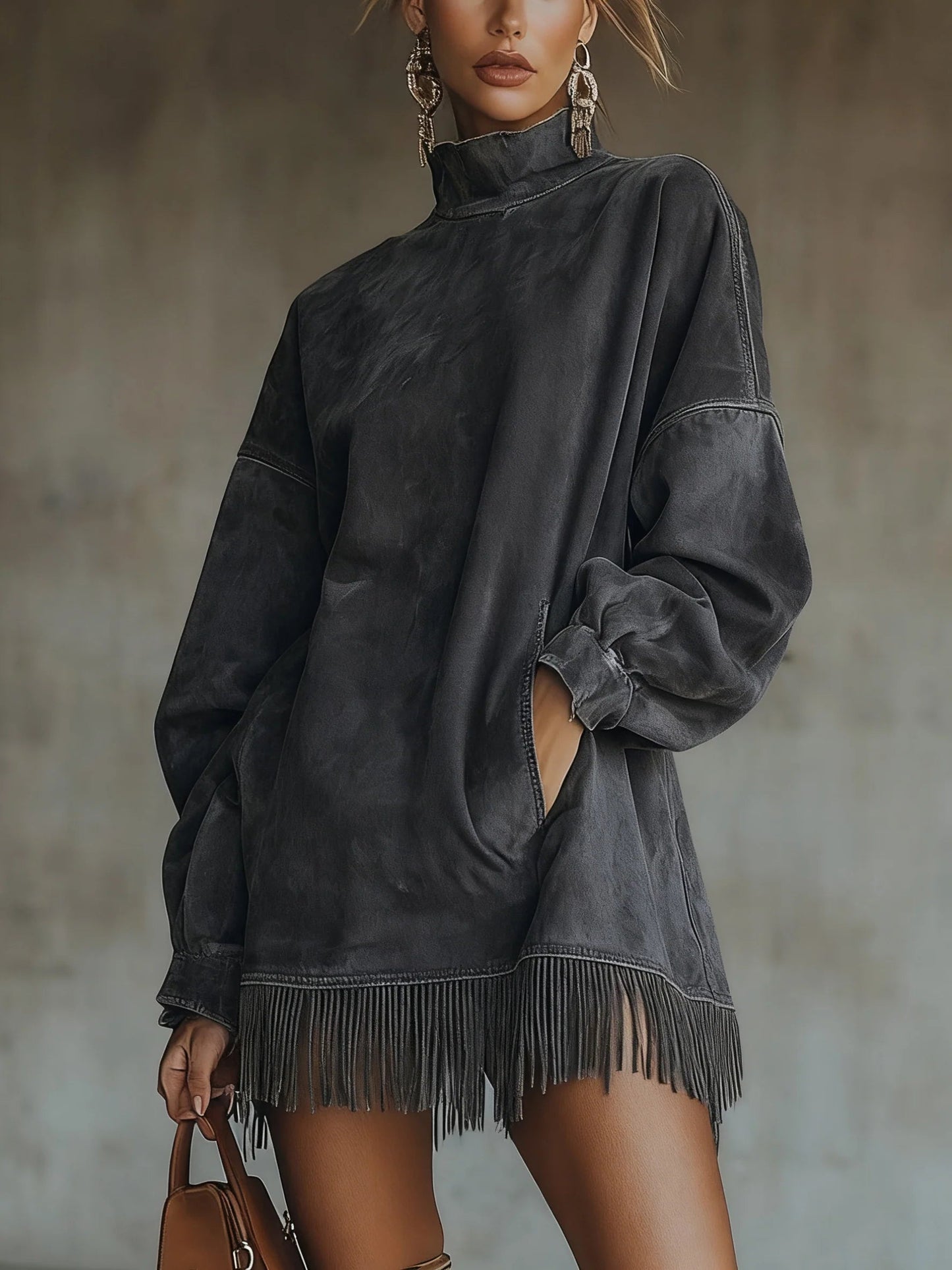 Sofía | Vestido túnica de ante con flecos