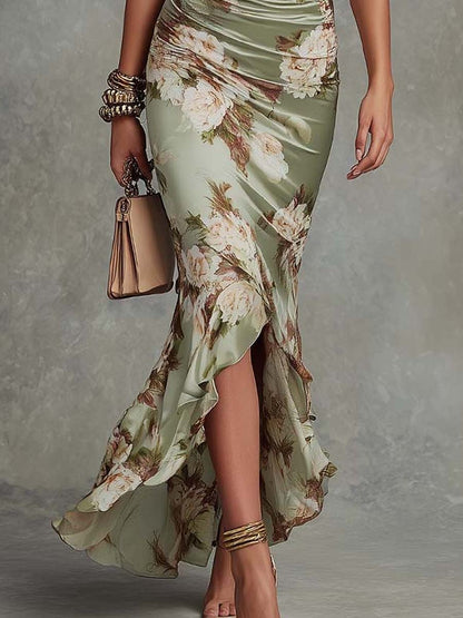 Anastasia | Vestido largo de raso con estampado floral