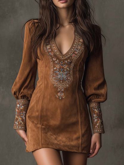 Jessica | Vestido de ante bordado