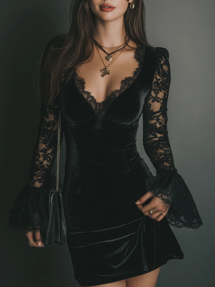 Estela | Mini vestido de terciopelo y encaje