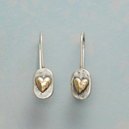 Pendientes vintage de plata y oro con forma de corazón