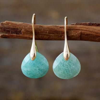 Pendientes de gota de oro con amazonita