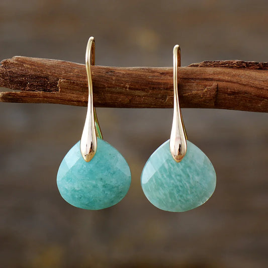 Pendientes de gota de oro con amazonita